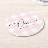 Roze Gingham First Birthday Drink Onderzetter (Gebogen)