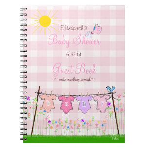 Roze Gingham-Flowers Baby shower Guest Book- Notitieboek