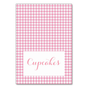 Roze gingham Food Tent Cards Kaart