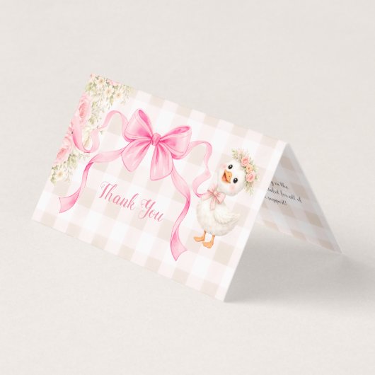 Roze Gingham Gans Babyshower Gevouwen Dankjewelkaa Kaart (Voorkant)