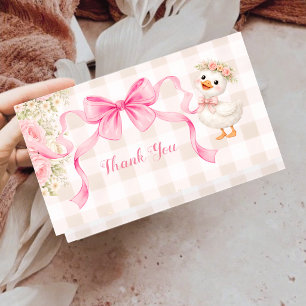 Roze Gingham Gans Babyshower Gevouwen Dankjewelkaa Kaart