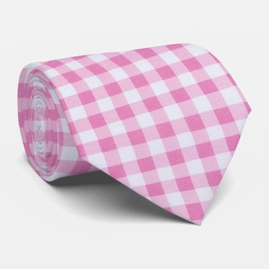 Roze Gingham, Gingham Pattern, Geometric Pattern Stropdas (Opgerold)
