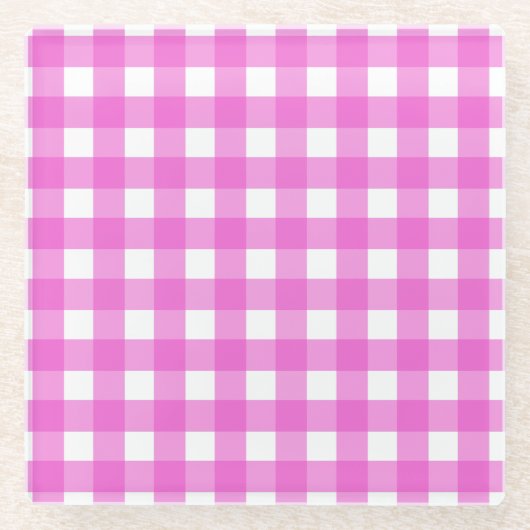 Roze gingham glazen onderzetter (Voorkant)