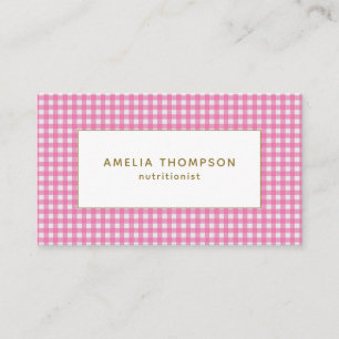Roze Gingham Gouden Typografie Voedingsdeskundige Visitekaartje