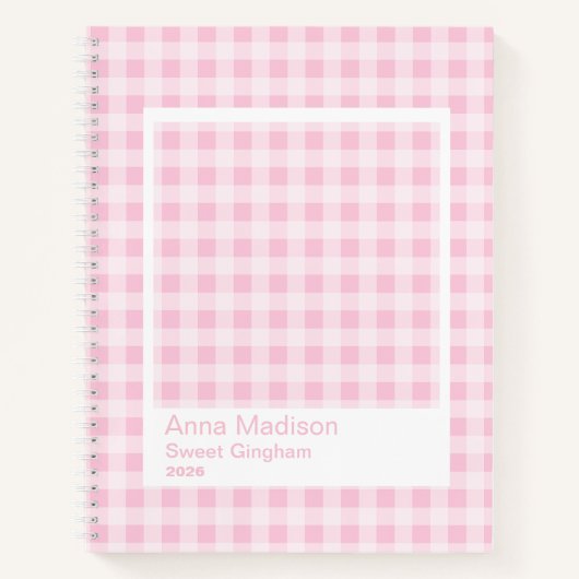 Roze Gingham Groot Transparant Frame Notitieboek (Voorkant)