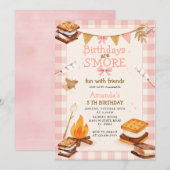 Roze Gingham Herfst Kampeer Avondmaal S'mores Kaart (Voorkant / Achterkant)