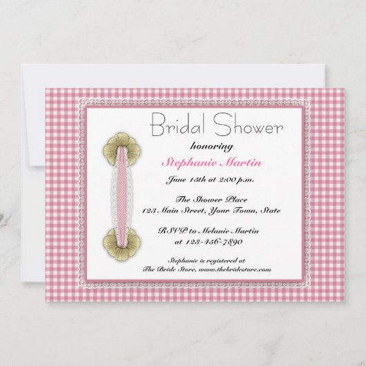 Roze Gingham, kant, bridal Shower Invitation Kaart (Voorkant)