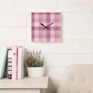 Roze Gingham Karo Streepjes Design Vierkante Klok