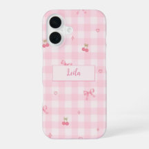 Roze Gingham Kersenboog Script Naam Design