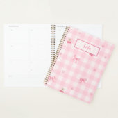 Roze Gingham Kersenboog Script Naam Design Planner (Display)