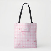 Roze Gingham Kersenboog Script Naam Ontwerp Draagtas (Voorkant)