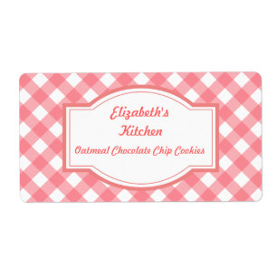 Roze Gingham Keukenlabels Etiket