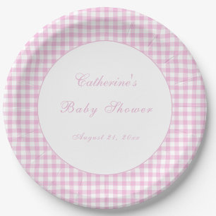 Roze Gingham Klassieke Baby Shower Bord