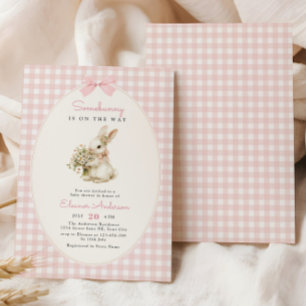 Roze Gingham Konijn Baby Shower Kaart
