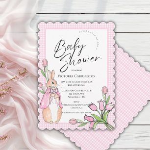 Roze Gingham Konijn Baby Shower Kaart