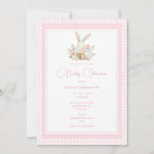 Roze Gingham Konijn Baby Shower Kaart (Voorkant)