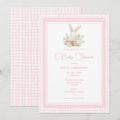 Roze Gingham Konijn Baby Shower Kaart (Voorkant / Achterkant)