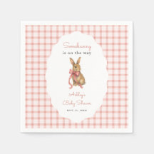 Roze Gingham Konijn Meisje Baby Shower