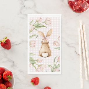 Roze Gingham Konijn Tulpen Bloemen  Servet