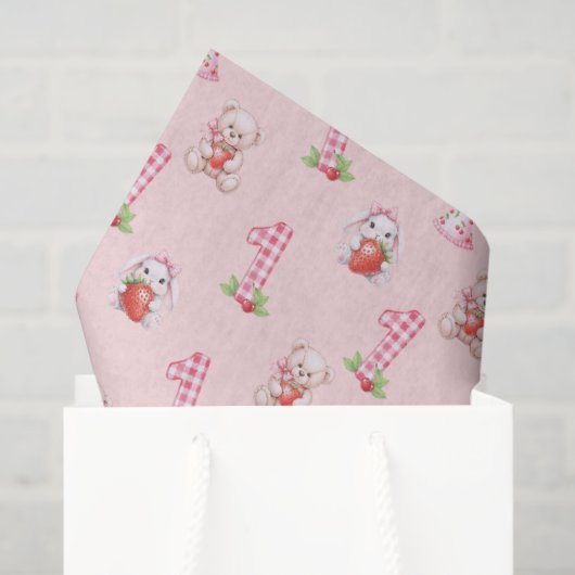  roze gingham, konijnen en Beren! Tissuepapier (Cadeauzakje)