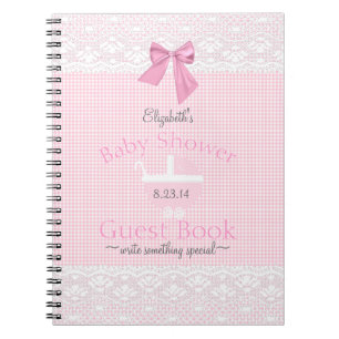 Roze Gingham Lace Afbeelding Baby shower Guest Boo Notitieboek