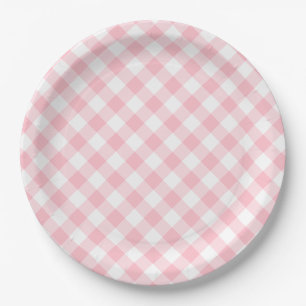 Roze Gingham Land bruiloft Papieren Bordje