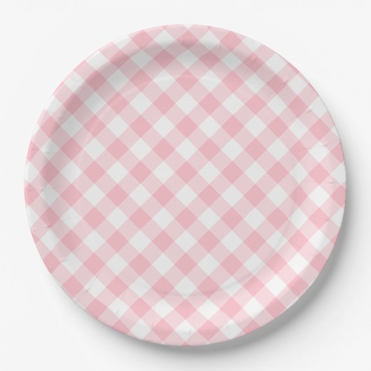Roze Gingham Land bruiloft Papieren Bordje (Voorkant)