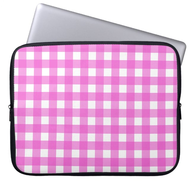 Roze gingham laptop sleeve (Voorkant)