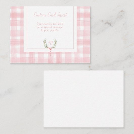 Roze Gingham Laurel Crest Insert Card Informatiekaartje (Voorkant / Achterkant)