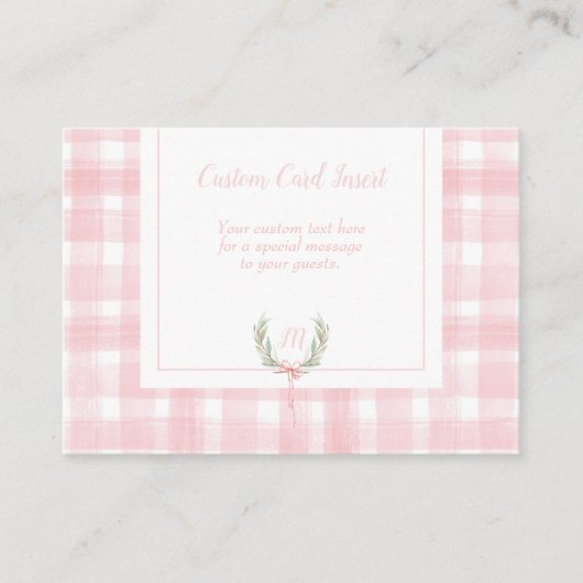 Roze Gingham Laurel Crest Insert Card Informatiekaartje (Voorkant)