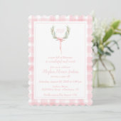 Roze Gingham Laurel Crest-monogram met geschulpte  Kaart (Staand voorkant)