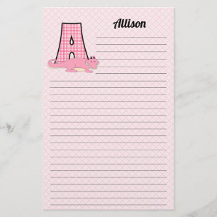 Roze Gingham Letter A Girl's Monogram Briefpapier
