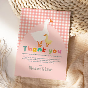 Roze Gingham Lieve Dwaze Gans Baby Shower Bedankkaart