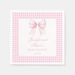 Roze gingham linten baby girl shower servet
