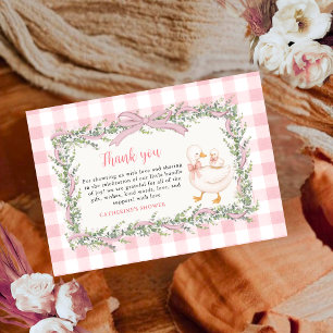 Roze Gingham Mama Goose & Gosling Bloemige Baby Bedankkaart