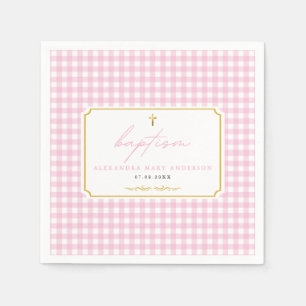 Roze Gingham Meisje Doop Minimalistische Elegant T Servet
