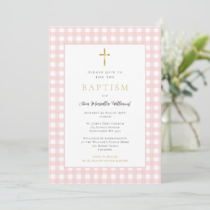 Roze Gingham Meisje Doop Uitnodiging