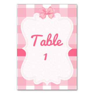 Roze Gingham met Strik Tafelnummer
