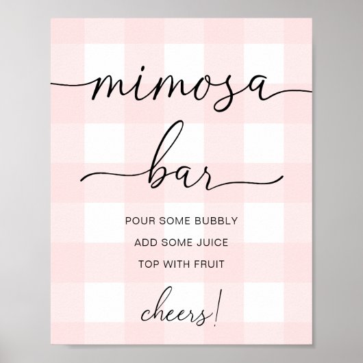 Roze Gingham Mimosa Bar Poster (Voorkant)