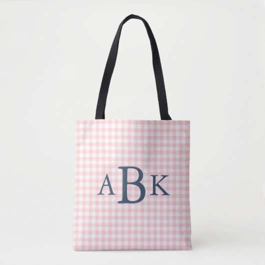 Roze Gingham Monogram Draagtas (Voorkant)