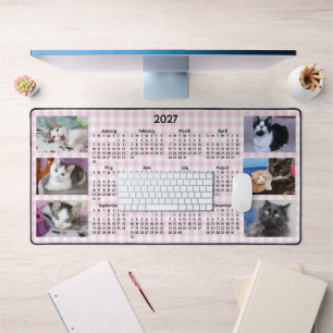 Roze Gingham Mooie 2027 Kalender Fotocollage Bureaumat