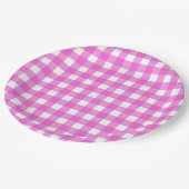 Roze gingham papieren bordje (Gekanteld)