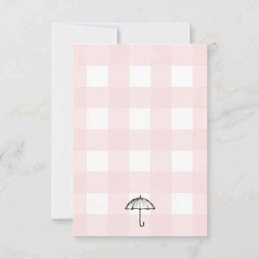 Roze Gingham Paraplu Luier Raffle Enclosure Kaart (Achterkant)