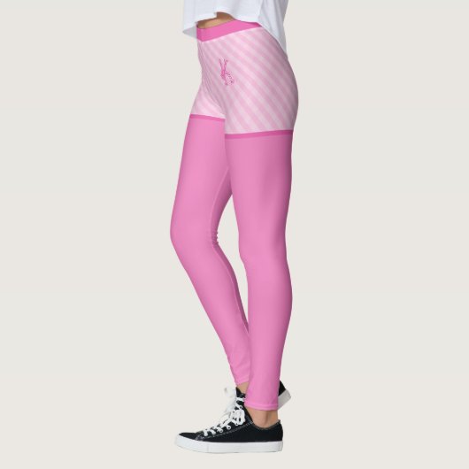 Roze  Gingham Patroon Aangepast Monogram Leggings (Links)