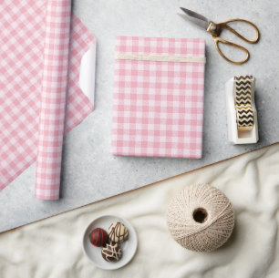 Roze Gingham Patroon Meisjesachtig Geruit Geruit Cadeaupapier