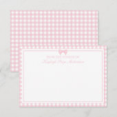 Roze Gingham patroon met boog Bedankkaart (Voorkant / Achterkant)