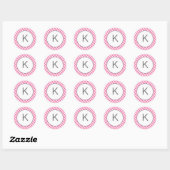 Roze Gingham Pattern Monogram Stickers (Vel)