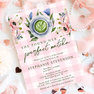 Roze Gingham Perfect Matcha Bruiloft Bridal Shower Kaart