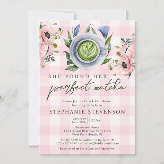 Roze Gingham Perfect Matcha thema Vrijgezellenfees Kaart (Voorkant)