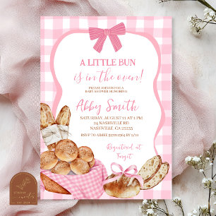 Roze Gingham Plaid Broodje in de oven baby shower Kaart